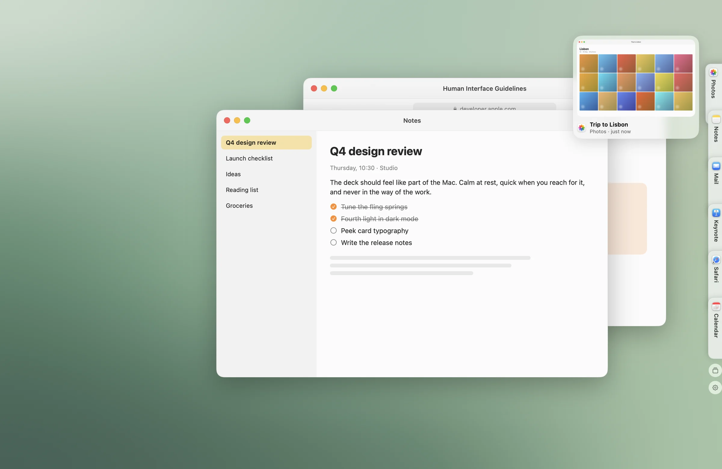 Dock’s window tabs and preview on the edge of a Mac desktop